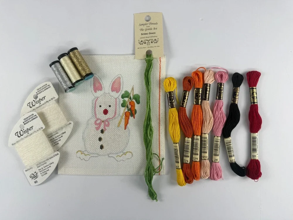 Hand Painted Needlepoint Canvas Kit Snowman Bunny Disguise Carrots Wisper Thread
